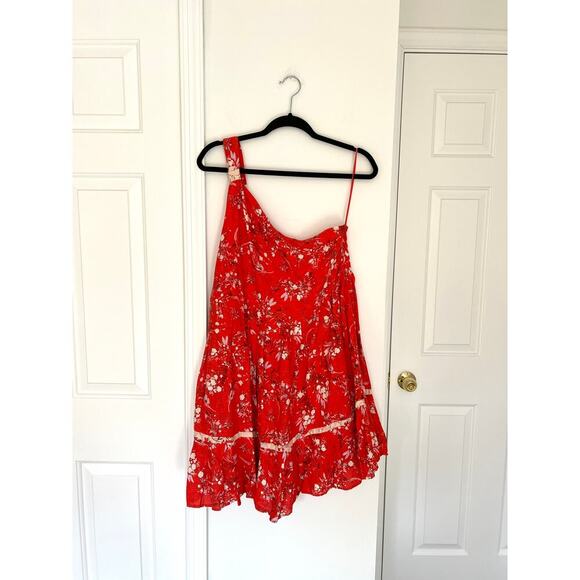 NWOT Free People All Mine One Shoulder Red Linen Floral Flowy Sundress - Picture 4 of 9